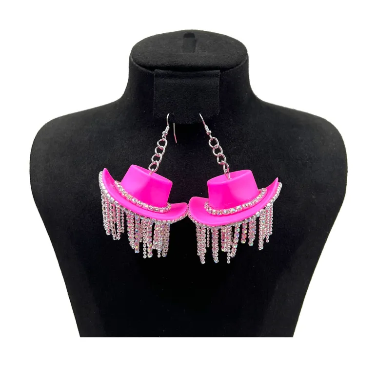 FUCHSIA COWBOY HAT EARRINGS ( 0393 FUX ) sold by Oh My Jewelry