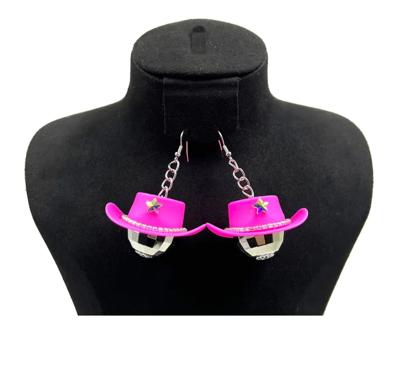 FUCHSIA COWBOY HAT EARRINGS ( 0356 FUAB ) sold by Oh My Jewelry