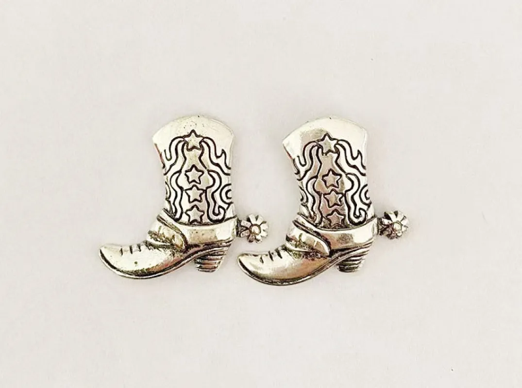 BURNISH Silver Cowboy BOOTS STUD Earrings ( 11891 SB ) sold by Oh My Jewelry
