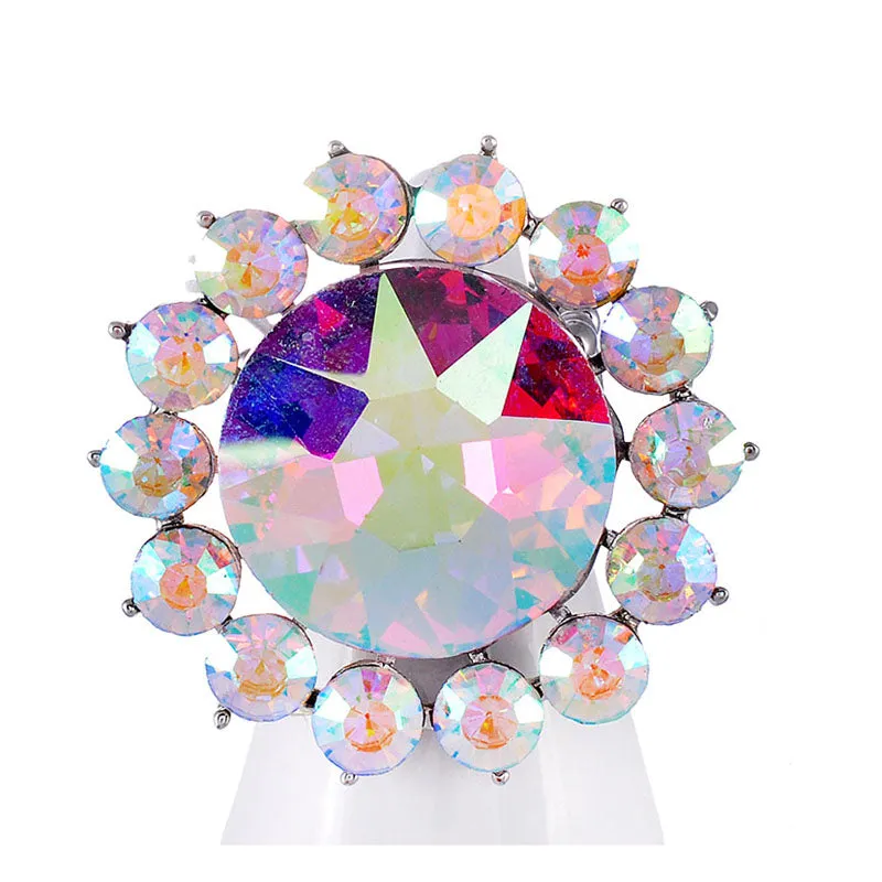 SILVER FLOWER STRETCH RING AB STONES ( 1312 SAB ) sold by Oh My Jewelry