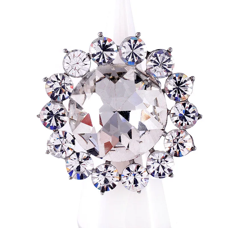 SILVER FLOWER STRETCH RING CLEAR STONES ( 1312 SCL ) sold by Oh My Jewelry