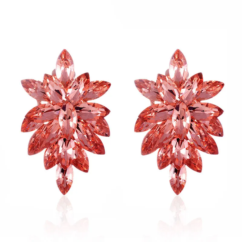 2.25" PEACH Stone Pointy Clip On Earrings ROSE Gold Accents ( 1617 PCH ) sold by Oh My Jewelry