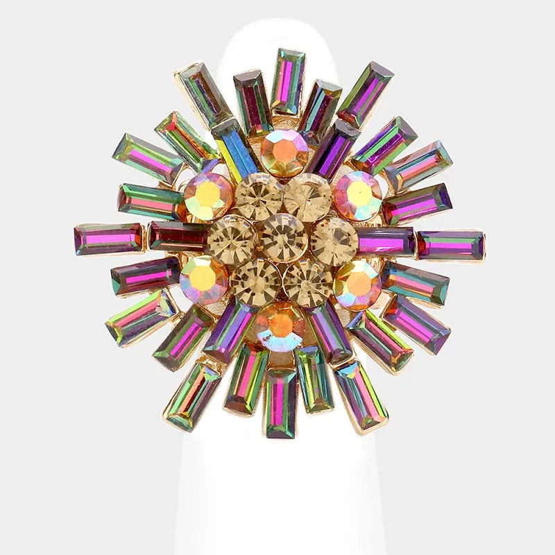 GOLD STRETCH RING VITRAIL OIL SPILL AMBER STONES ( 1299 GGR ) sold by Oh My Jewelry