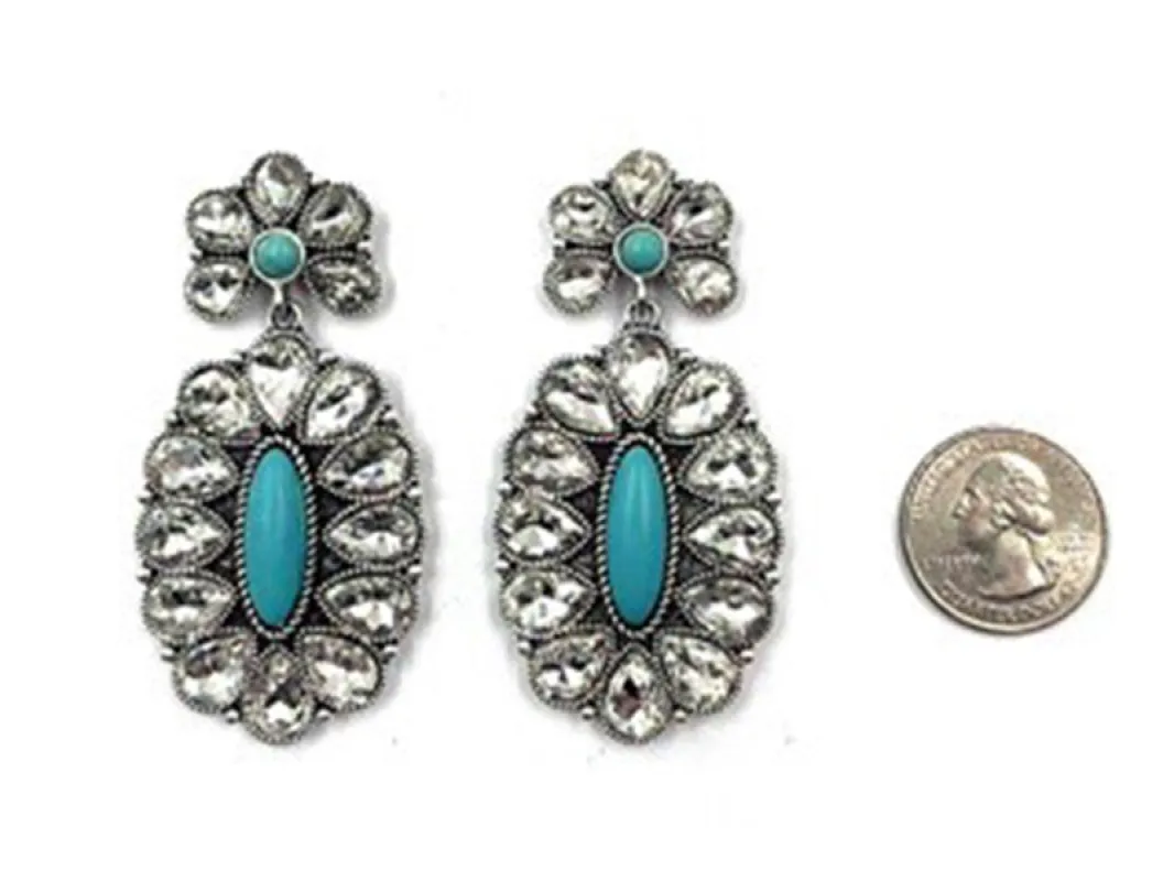 WESTERN CRYSTAL TURQUOISE OVAL EARRINGS ( 2329 SBTQCR ) made by Oh My Jewelry