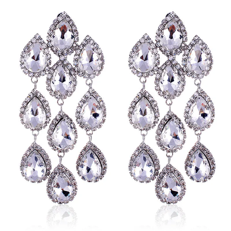 RHINESTONE CHAIN CRYSTAL CLIP ON EARRINGS ( 2517 SCL ) sold by Oh My Jewelry