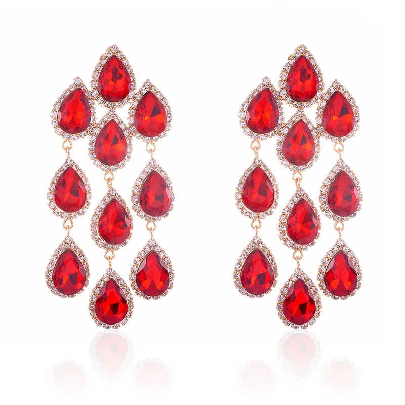 RHINESTONE CHAIN CRYSTAL CLIP ON EARRINGS ( 2517 RED ) sold by Oh My Jewelry