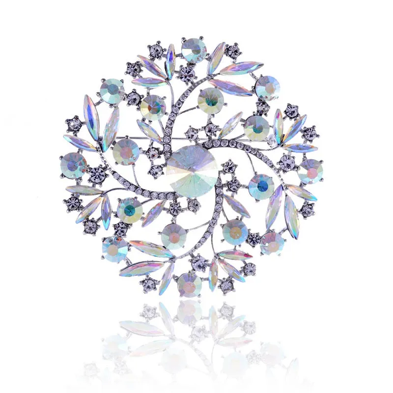 SILVER FLOWER BROOCH CLEAR AB STONES ( 1421 SAB ) sold by Oh My Jewelry