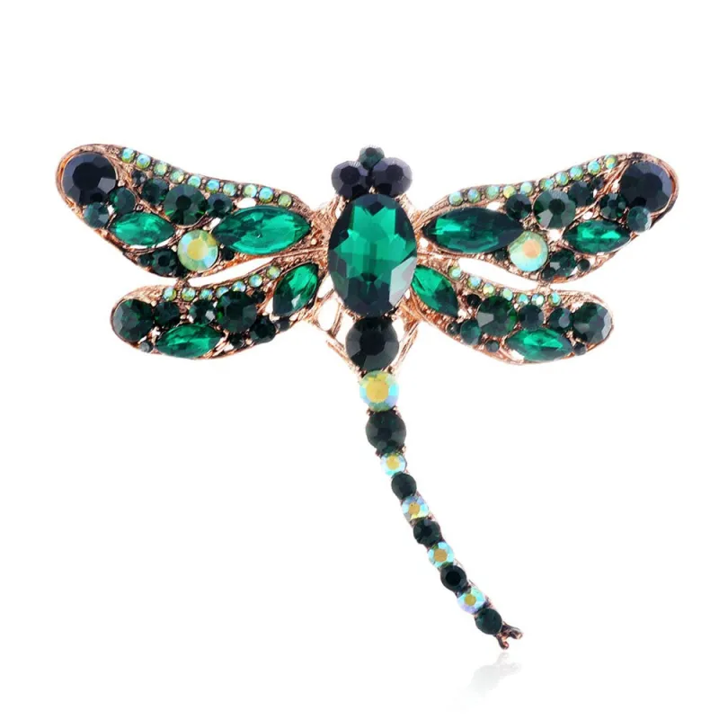GOLD DRAGONFLY BROOCH GREEN RHINESTONES ( P1345 GGN ) sold by Oh My Jewelry
