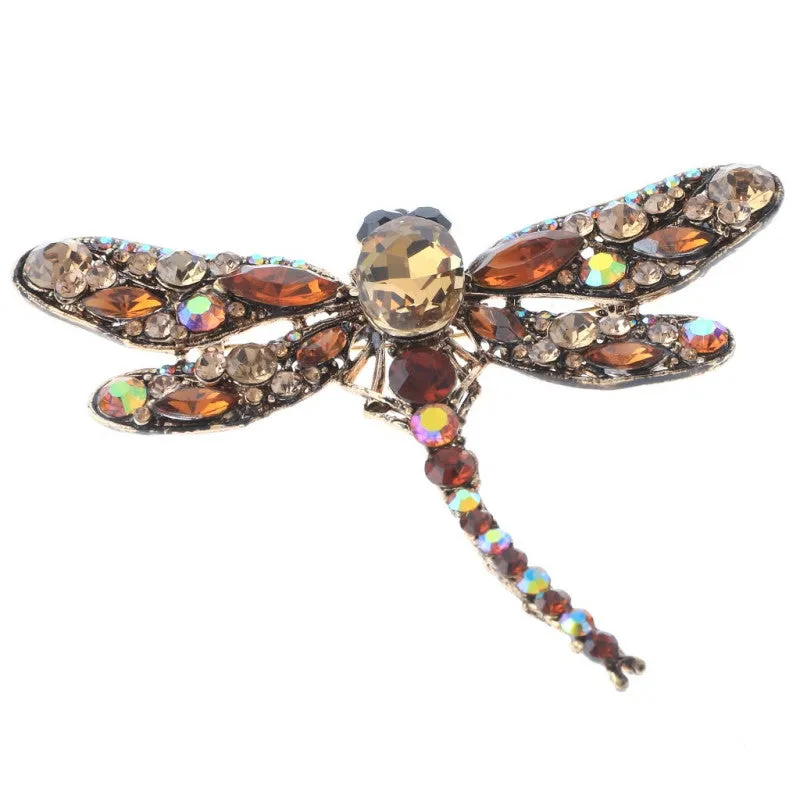 GOLD DRAGONFLY BROOCH BROWN RHINESTONES ( P1345 BN ) sold by Oh My Jewelry