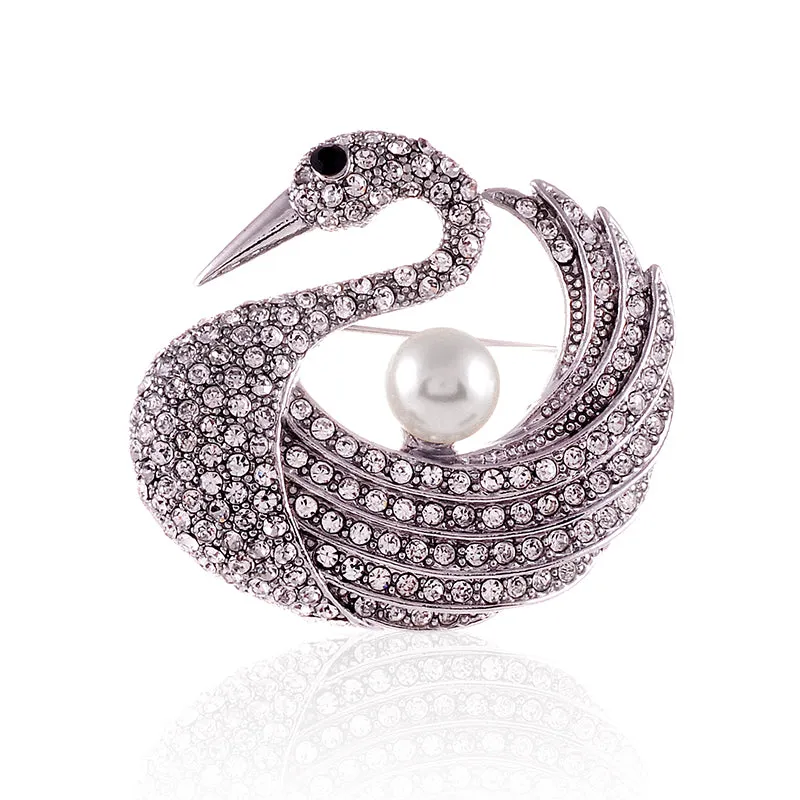 CRYSTAL SWAN BROOCH ( 1544 SWP ) made by Oh My Jewelry
