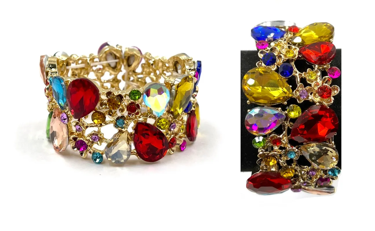 GOLD Stretch Bracelet MULTICOLOR Rhinestones ( 0115 2MT ) made by Oh My Jewelry