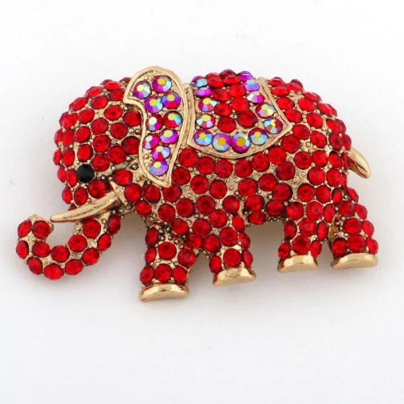 GOLD ELEPHANT BROOCH WITH RED STONES ( 1237 RED ) made by Oh My Jewelry