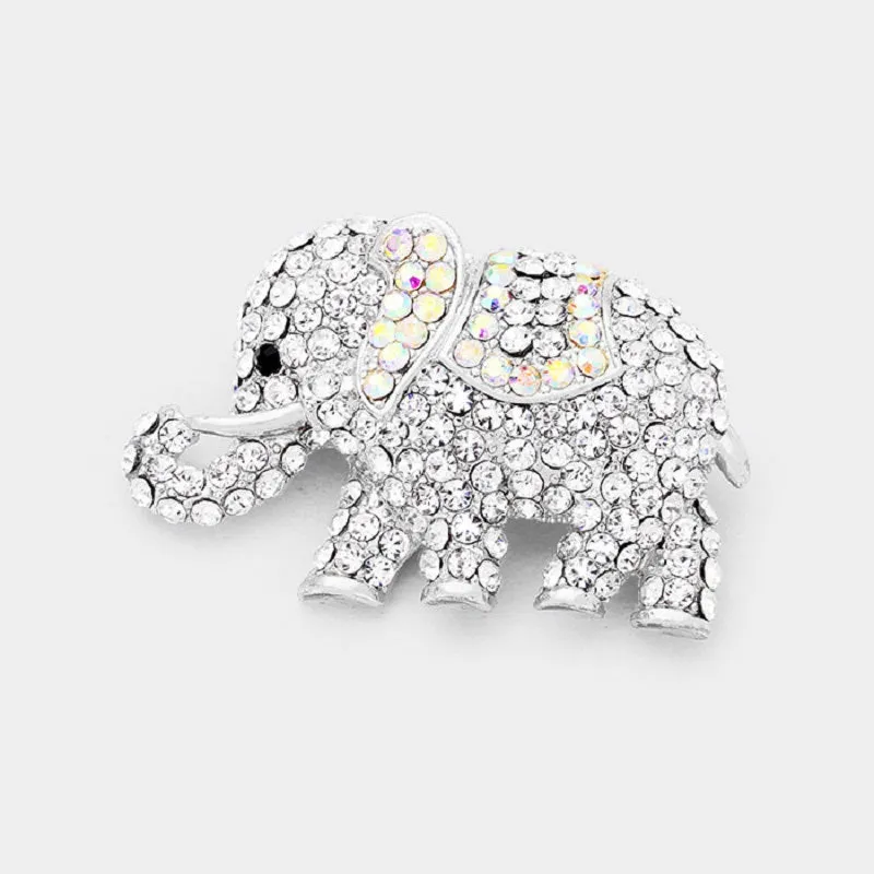 SILVER ELEPHANT BROOCH WITH CLEAR AB STONES ( 1237 ) sold by Oh My Jewelry