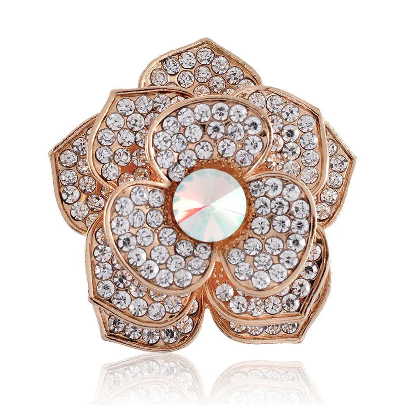 GOLD FLOWER BROOCH CLEAR AB STONES ( 1433 GAB ) sold by Oh My Jewelry