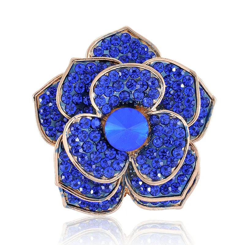 GOLD FLOWER BROOCH BLUE STONES ( 1433 GBL ) made by Oh My Jewelry