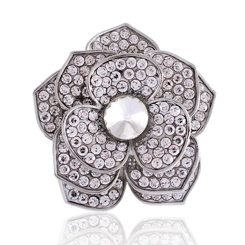 SILVER FLOWER BROOCH CLEAR STONES ( 1433 SCL ) sold by Oh My Jewelry