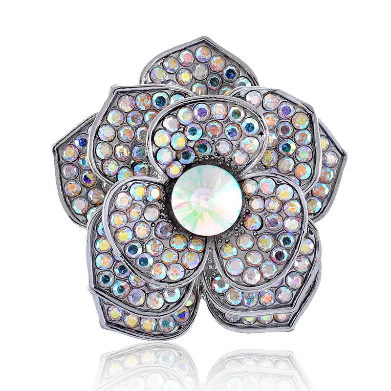 SILVER FLOWER BROOCH AB STONES ( 1433 SAB ) sold by Oh My Jewelry