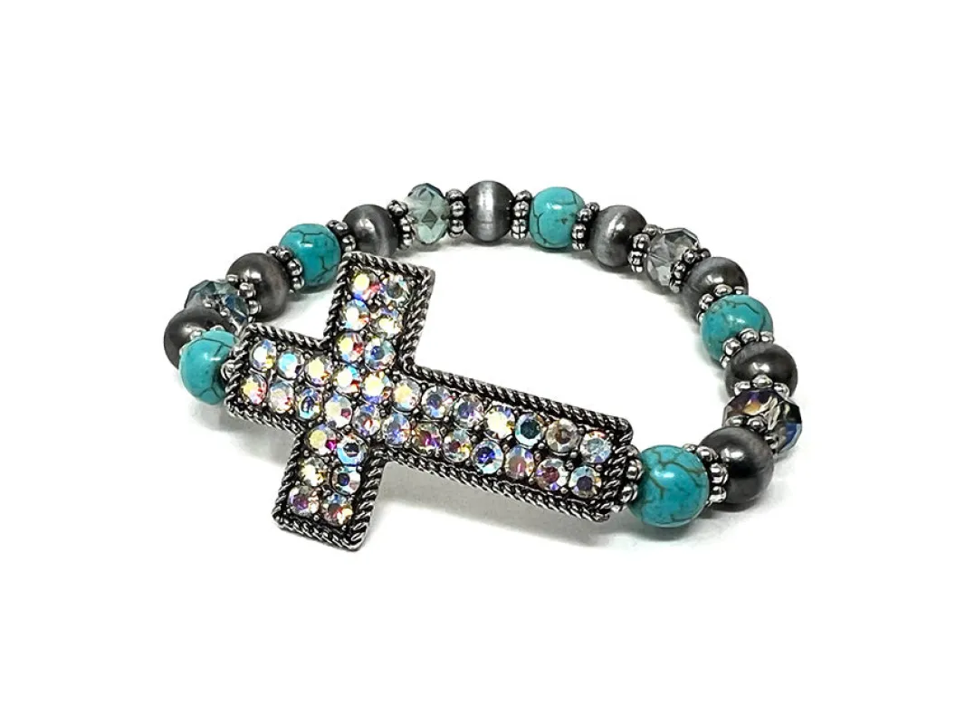 TURQUOISE BRACELET CROSS AB STONES ( 2405 SBTQAB ) made by Oh My Jewelry