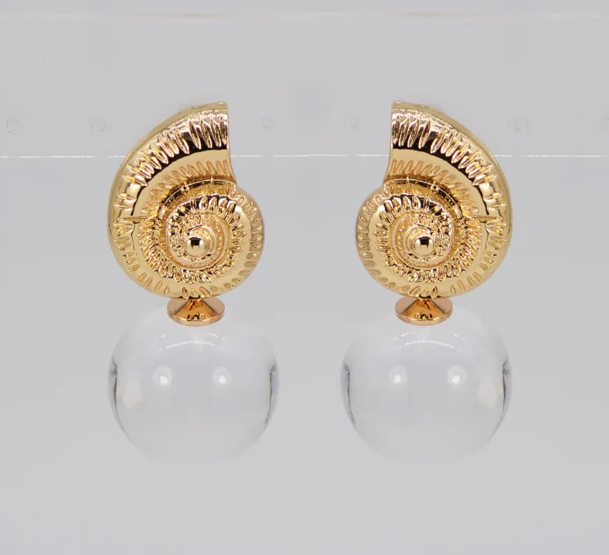 GOLD SEASHELL EARRINGS ( 5520 GLCLR ) sold by Oh My Jewelry