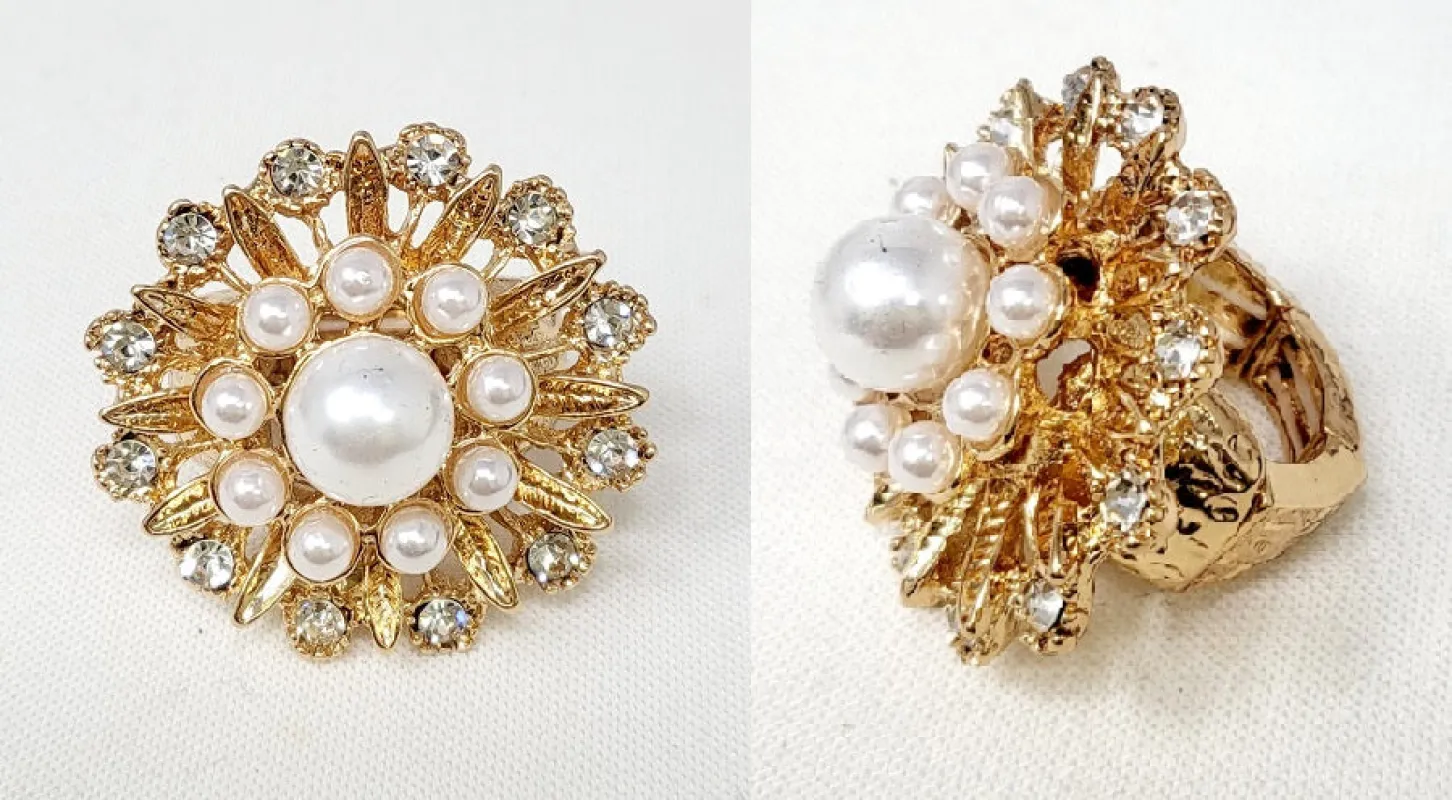 GOLD CREAM PEARL STRETCH RING ( 10049 GCR ) sold by Oh My Jewelry