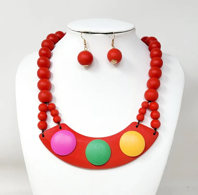WOOD NECKLACE SET RED ( 10857 GRD ) sold by Oh My Jewelry