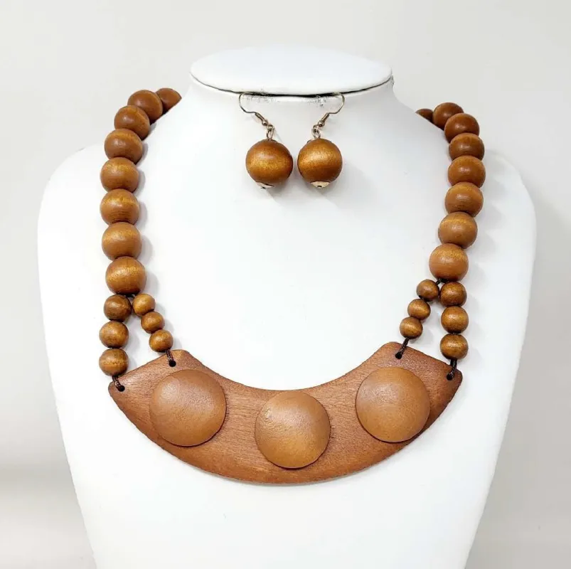 WOOD NECKLACE SET BROWN ( 10857 GBR ) sold by Oh My Jewelry