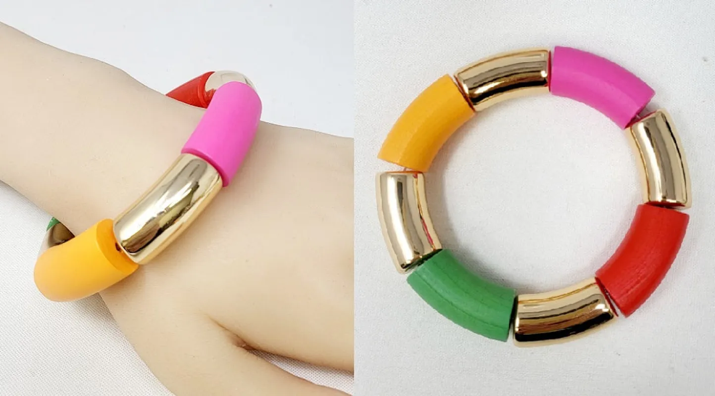 GOLD MULTICOLOR STRETCH BRACELET ( 10437 LMT ) sold by Oh My Jewelry