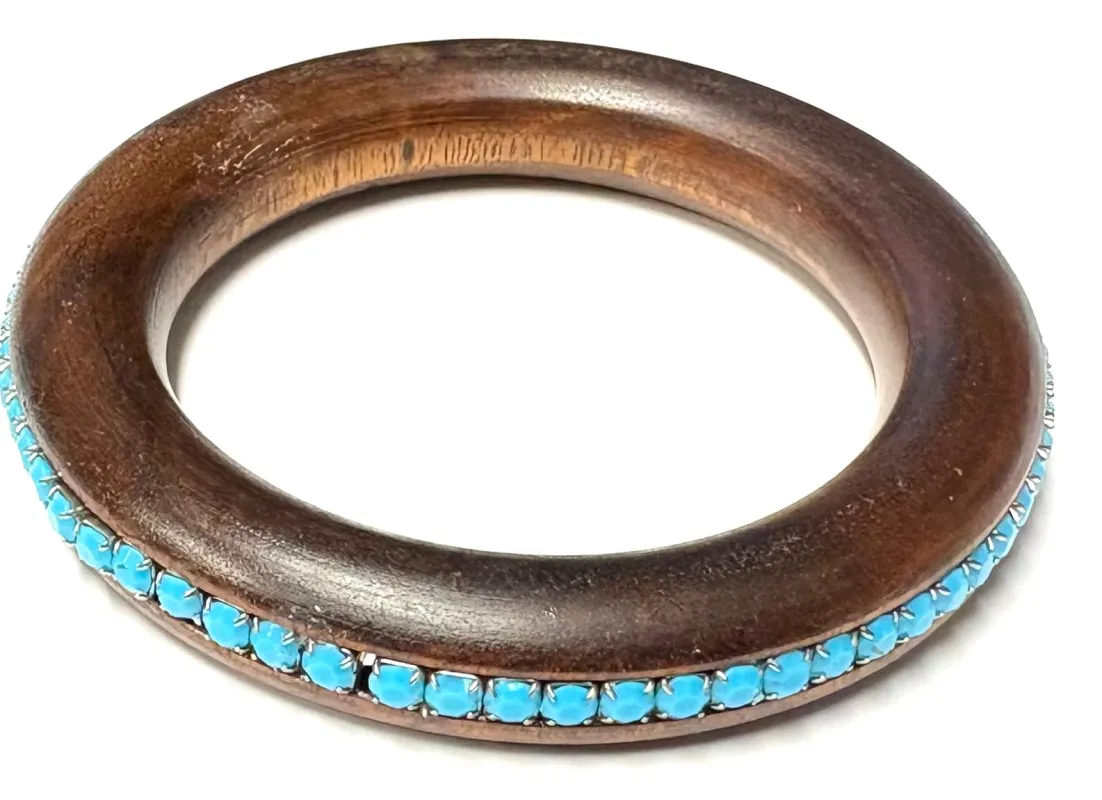 BROWN WOOD BANGLE TURQUOISE STONE ( 84158 BL ) sold by Oh My Jewelry
