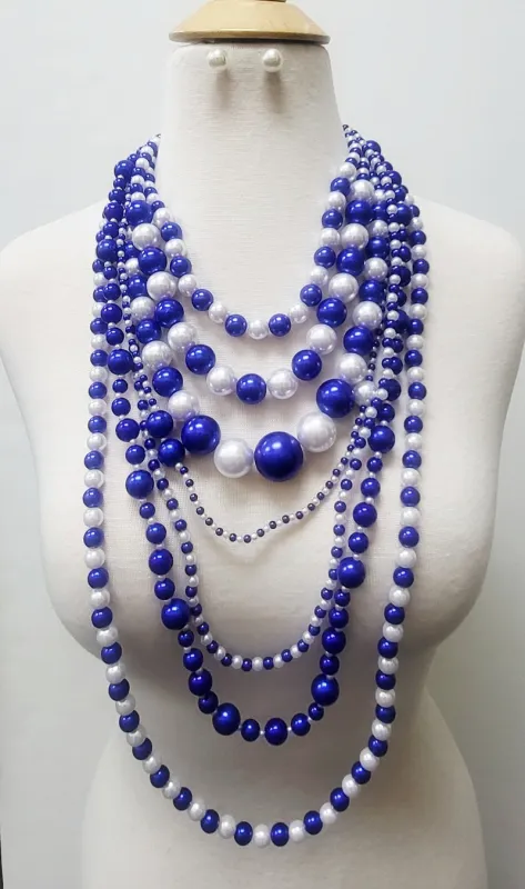 BLUE WHITE PEARL NECKLACE SET ( 11196 BLWH ) sold by Oh My Jewelry