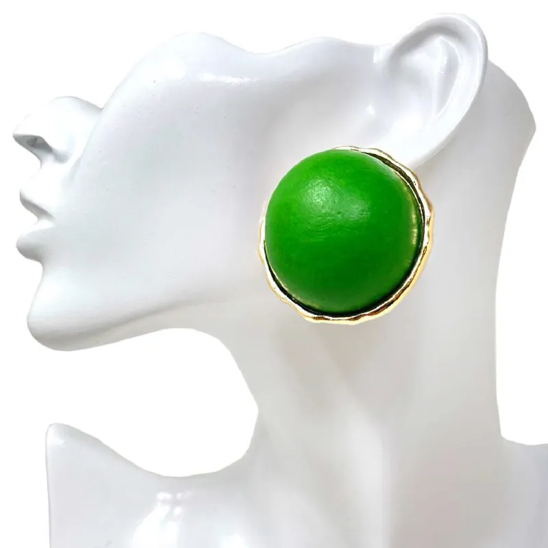 GOLD GREEN WOODEN ROUND EARRINGS ( 10319 GGR ) sold by Oh My Jewelry