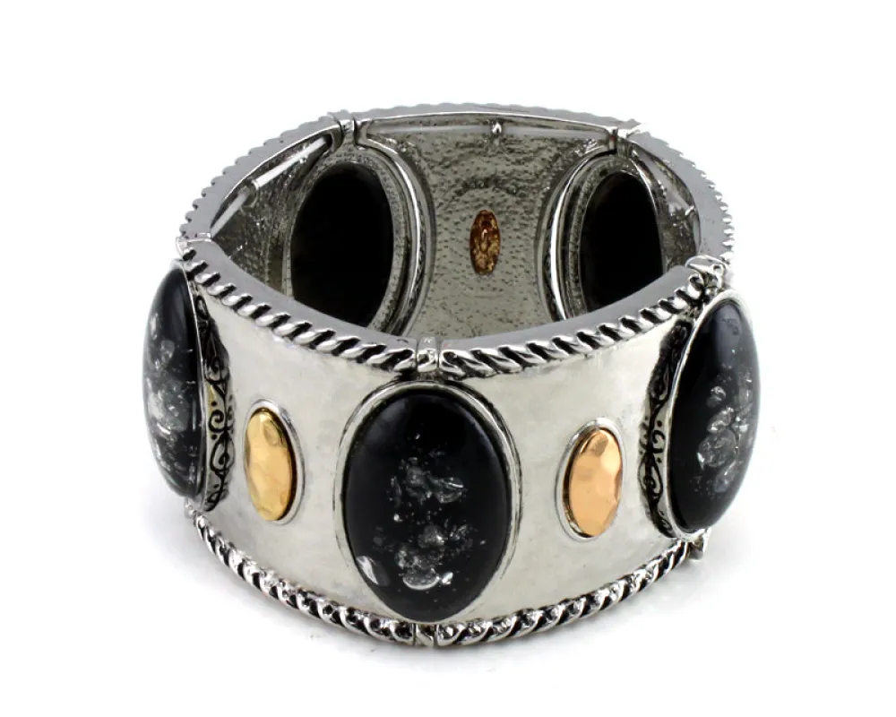 SILVER STRETCH BRACELET BLACK GOLD ( 2891 ) sold by Oh My Jewelry