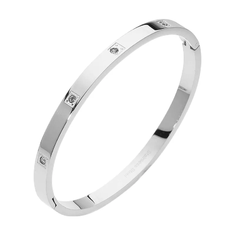 SILVER BANGLE CLEAR STONES ( 6223 S ) sold by Oh My Jewelry