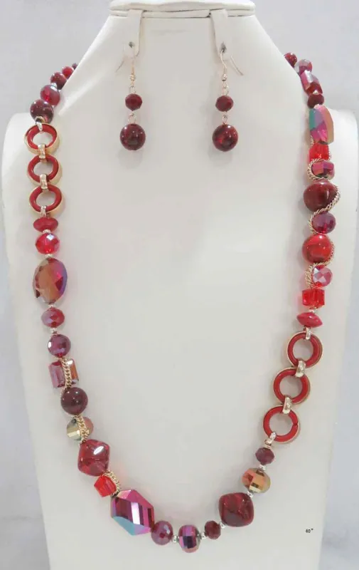 RED STONE BEAD NECKLACE SET ( 662 RD ) sold by Oh My Jewelry