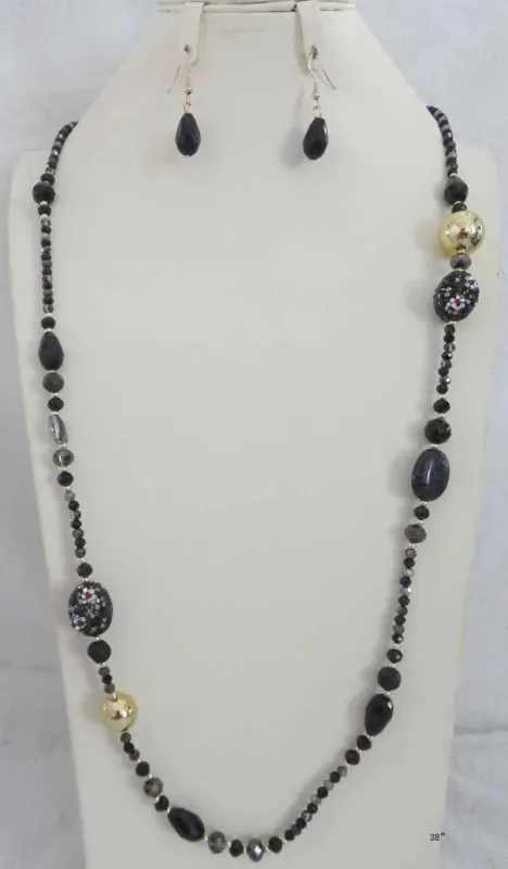 BLACK STONE LINK NECKLACE SET ( 661 BK ) sold by Oh My Jewelry
