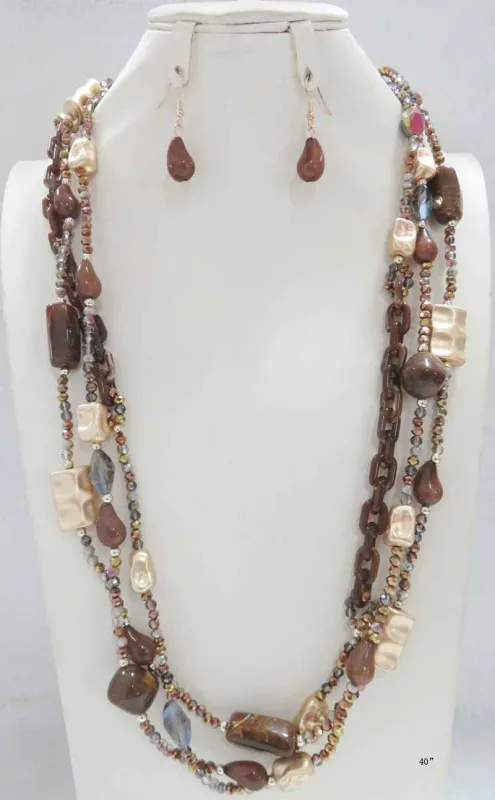 BROWN BEAD NECKLACE SET ( 663 BN ) sold by Oh My Jewelry