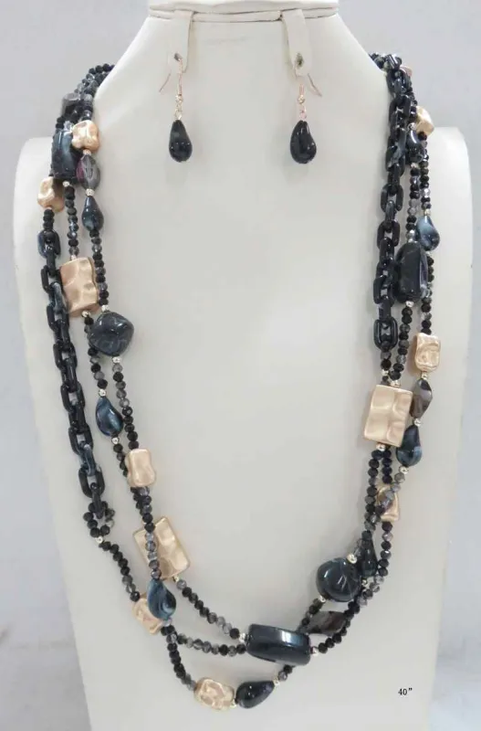 BLACK BEAD NECKLACE SET ( 663 BK ) sold by Oh My Jewelry