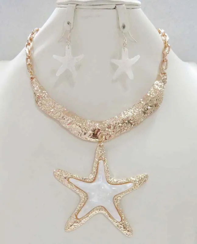 GOLD WHITE STAR NECKLACE SET ( 5251 WT ) sold by Oh My Jewelry
