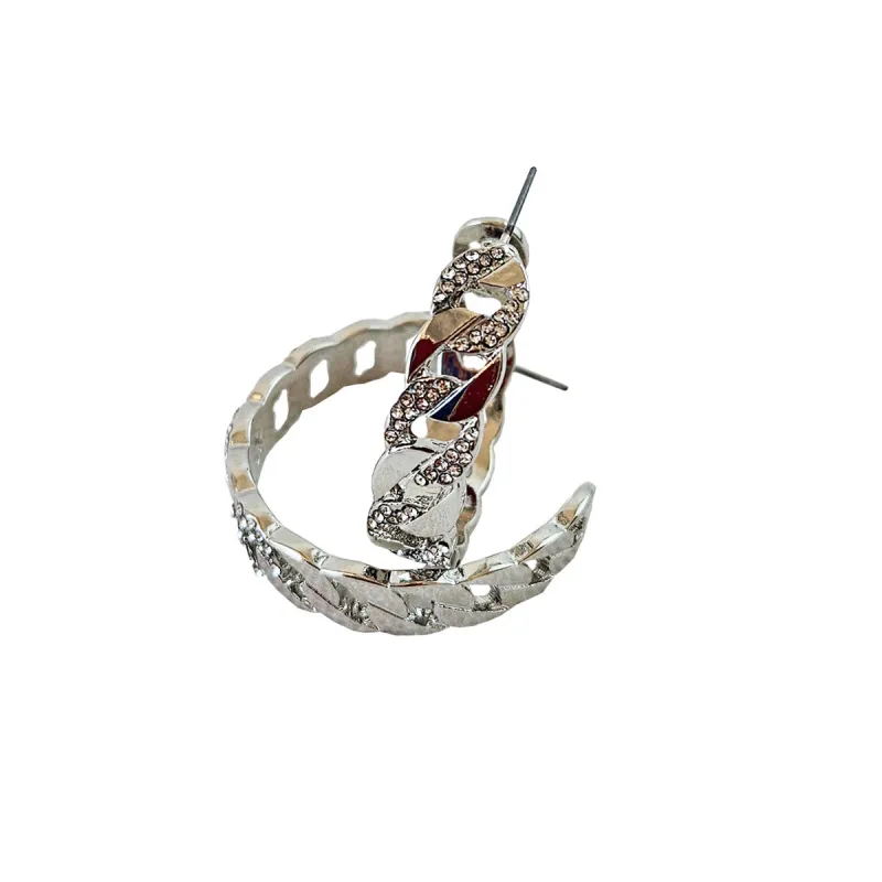 SILVER HOOP EARRINGS CLEAR STONES ( 0868 RHCR ) sold by Oh My Jewelry