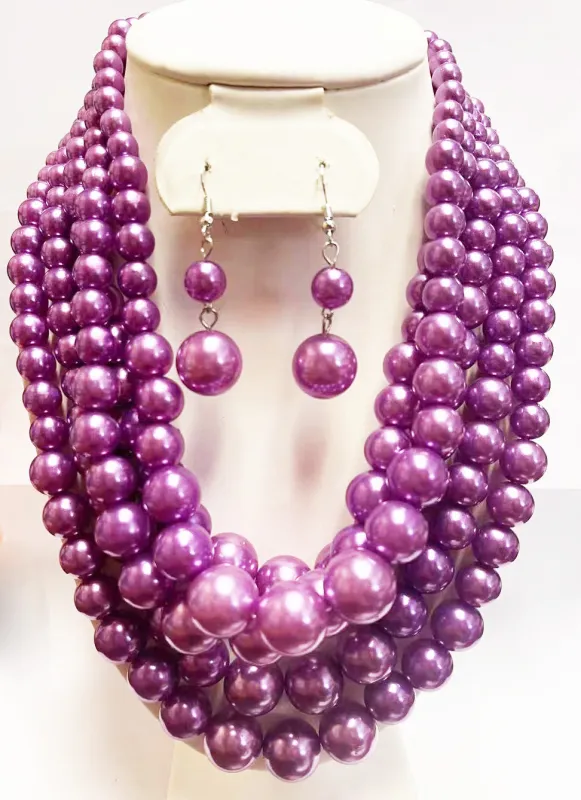 5 STRAND LIGHT PURPLE PEARL NECKLACE SET ( 3869 LPP ) sold by Oh My Jewelry