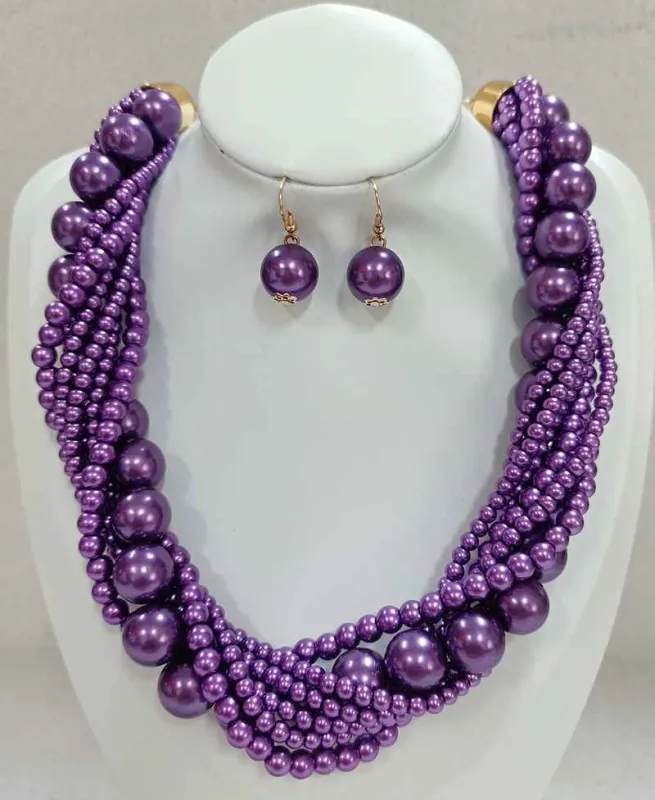 GOLD PURPLE PEARL NECKLACE SET ( 603 PP ) sold by Oh My Jewelry