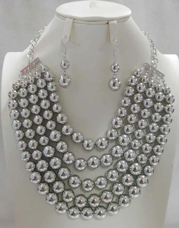 SHINY SILVER BALL NECKLACE SET ( 604 S ) sold by Oh My Jewelry