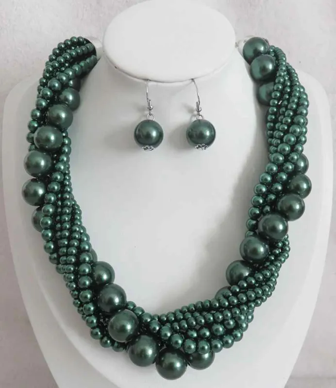 SILVER GREEN PEARL NECKLACE SET ( 603 GN ) sold by Oh My Jewelry