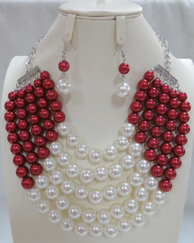 SILVER RED CREAM PEARL NECKLACE SET ( 604 RDCM ) sold by Oh My Jewelry