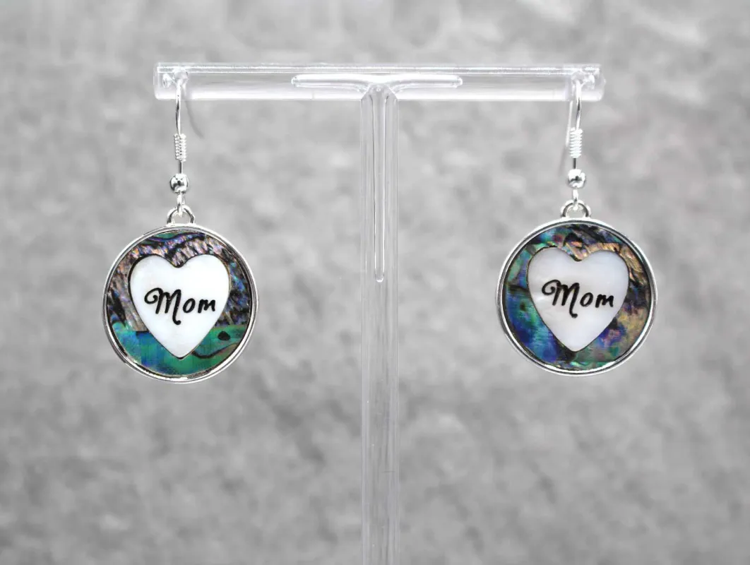 DANGLING MOM MOTHER OF PEARL EARRINGS HEART ( 0012 SV ) sold by Oh My Jewelry