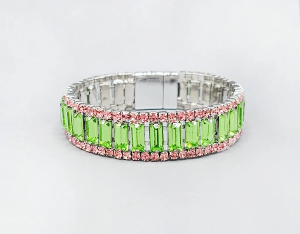 SILVER BRACELET PINK GREEN STONES ( 6070 GRN ) sold by Oh My Jewelry