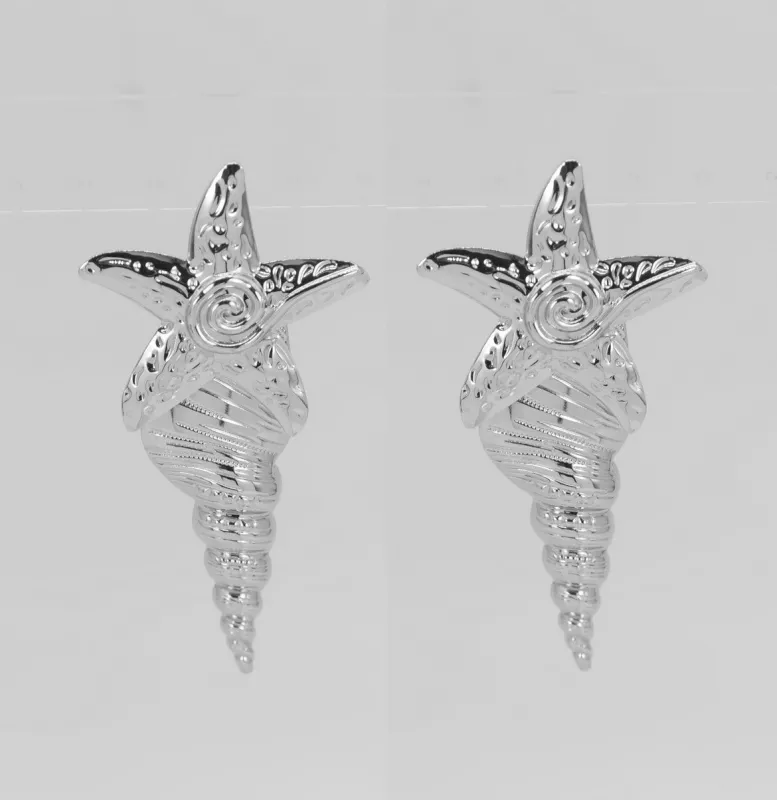 SILVER STARFISH EARRINGS ( 6043 SIL ) sold by Oh My Jewelry