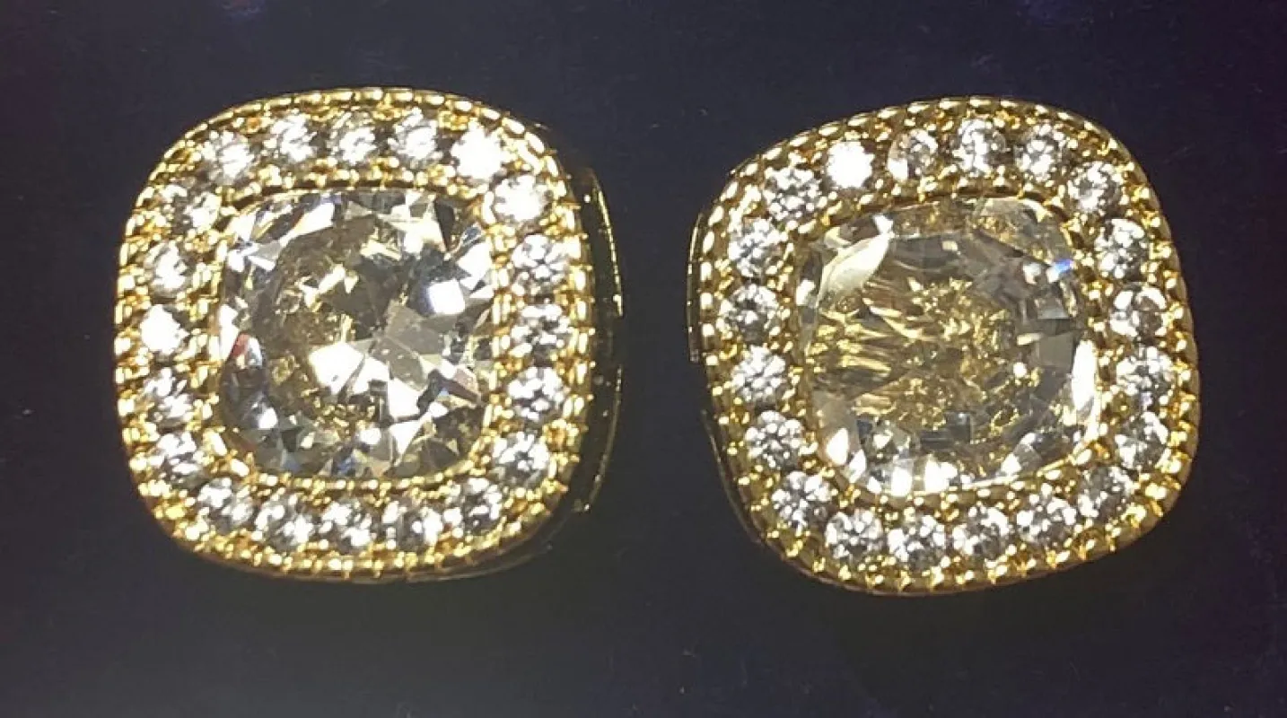 12mm GOLD CLEAR CZ CUBIC ZIRCONIA STUD EARRINGS ( 344 GCL ) sold by Oh My Jewelry