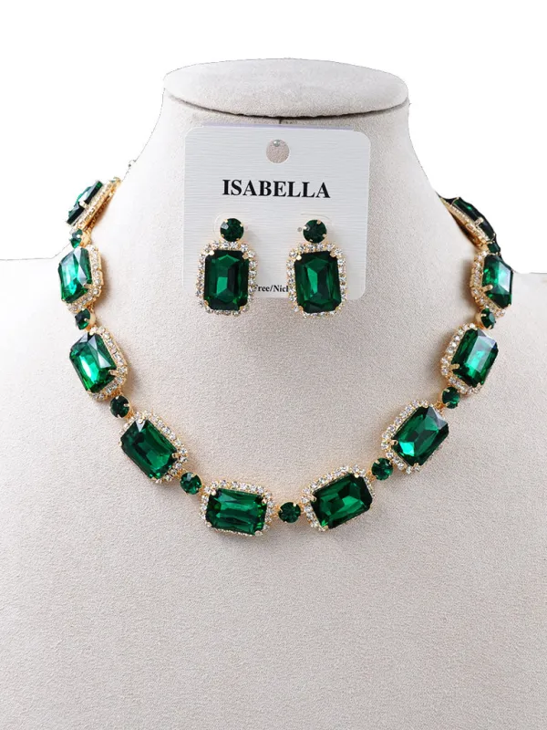 GOLD GREEN CLEAR STONE NECKLACE SET ( 251503 EMNE ) sold by Oh My Jewelry