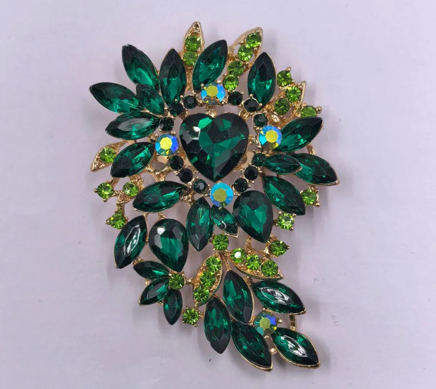 GOLD BROOCH GREEN STONES ( 0058 2G ) sold by Oh My Jewelry