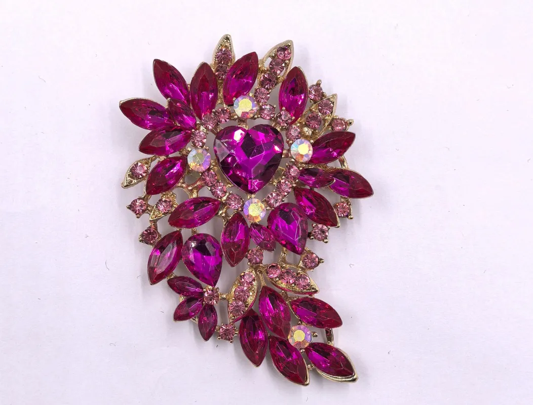 GOLD BROOCH FUCHSIA STONES ( 0058 2F ) sold by Oh My Jewelry
